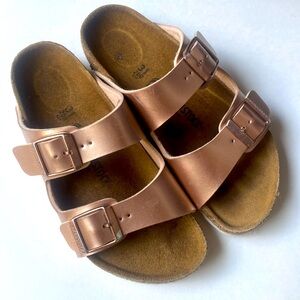 Birkenstock Kids Metallic Rose Gold Two-Strap Sandals